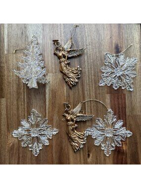 Lot Of 5 Plastic Ornaments Snowflakes Christmas Tree Angels Holiday Target